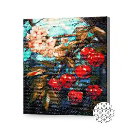 Vișini și flori, 30x40 cm, mozaic cu diamante