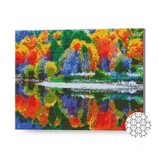 Разноцветные деревья у озера, 40x50 см, алмазная мозаика