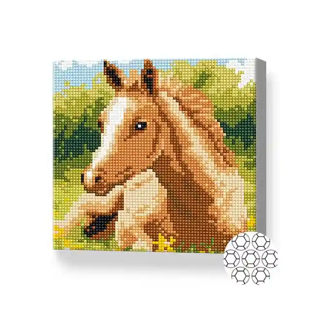 Жеребенок на поляне, 20x20 см, алмазная мозаика