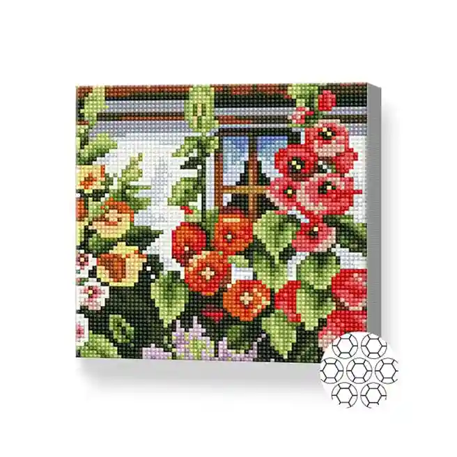Цветы у дома, 20x20 см, алмазная мозаика