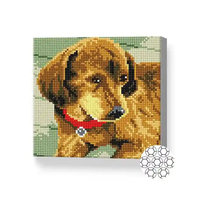 Cățeluș maro, 20x20 cm, mozaic cu diamante