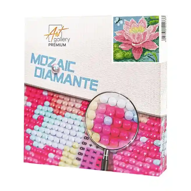 Lotus roz, 20x20 cm, mozaic cu diamante