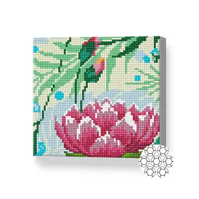 Nufărul în lac, 20x20 cm, mozaic cu diamante