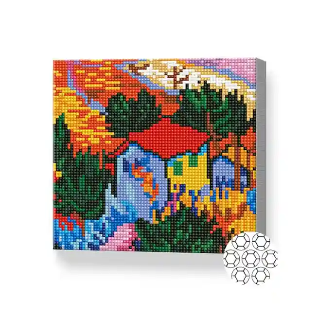 Яркий дом среди полей, 20x20 см, алмазная мозаика