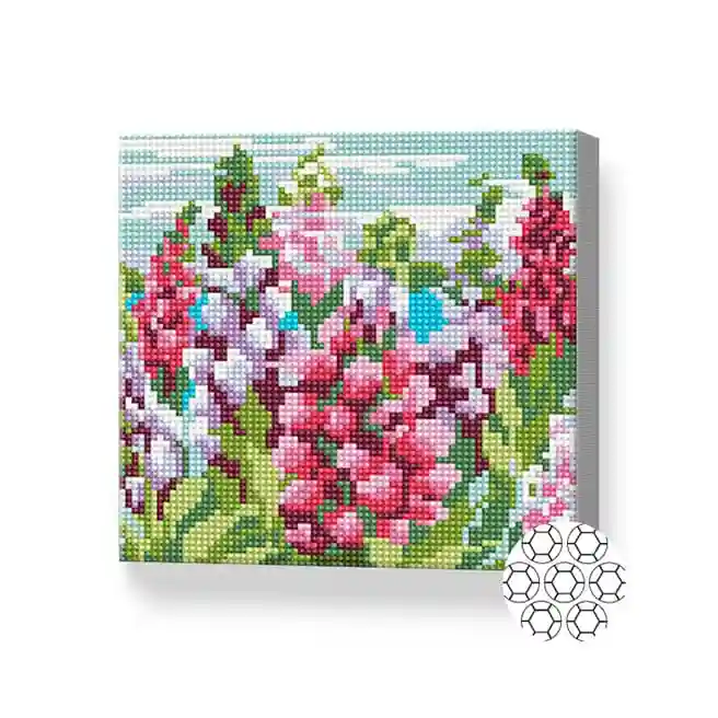 Câmpie înflorită, 20x20 cm, mozaic cu diamante