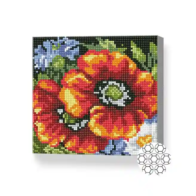 Maci roșii, 20x20 cm, mozaic cu diamante