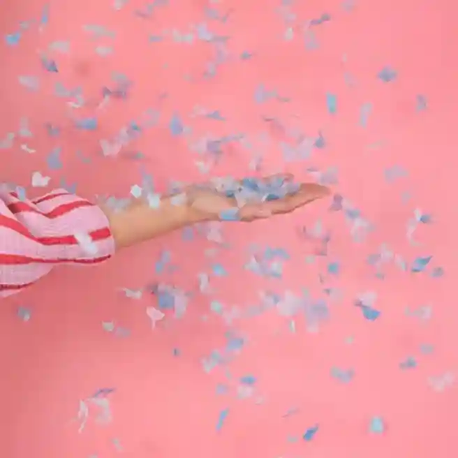 Tun de confetti HELLO BABY cu fluturi, 20 cm, albastru