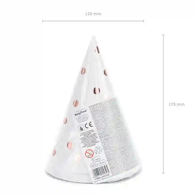 Set pălării de petrecere buline rose gold, mix, 16 cm, 6 buc