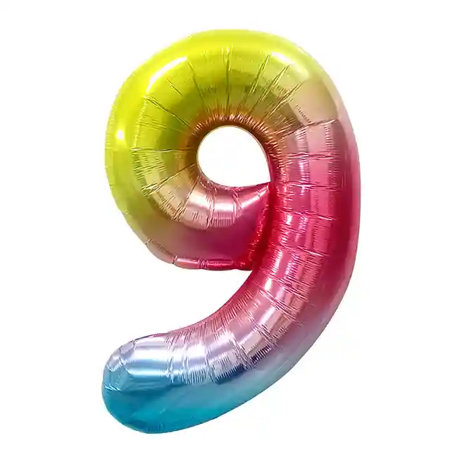 Balon folie, 40", MESHU, cifra 9, gradient curcubeu