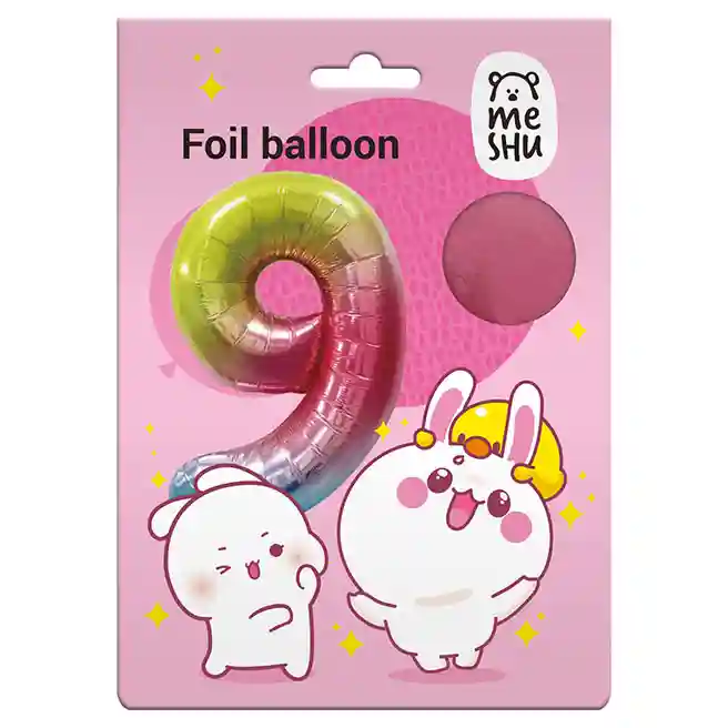 Balon folie, 40", MESHU, cifra 9, gradient curcubeu