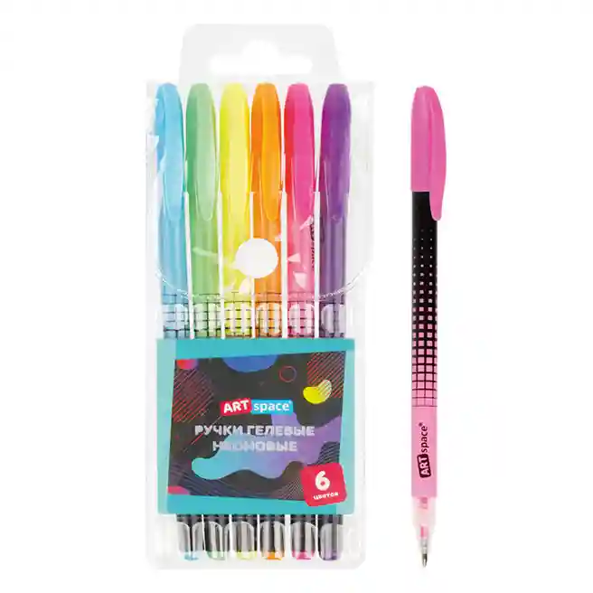 Set de pixuri gel ArtSpace "Abstracție" 6 buc., 6 culori, 1,0 mm, neon