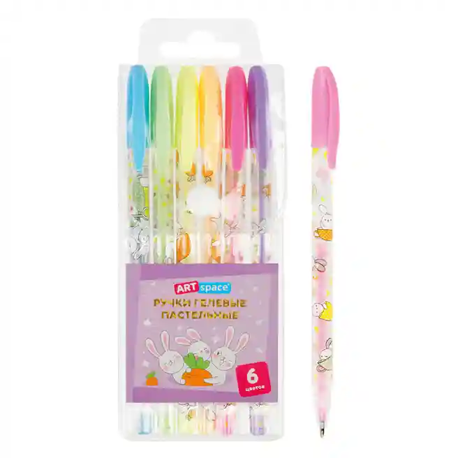 Set de pixuri gel ArtSpace "Iepuraș" 6 buc., 6 culori, 1,0 mm, pastel