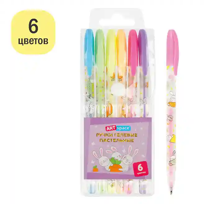 Set de pixuri gel ArtSpace "Iepuraș" 6 buc., 6 culori, 1,0 mm, pastel