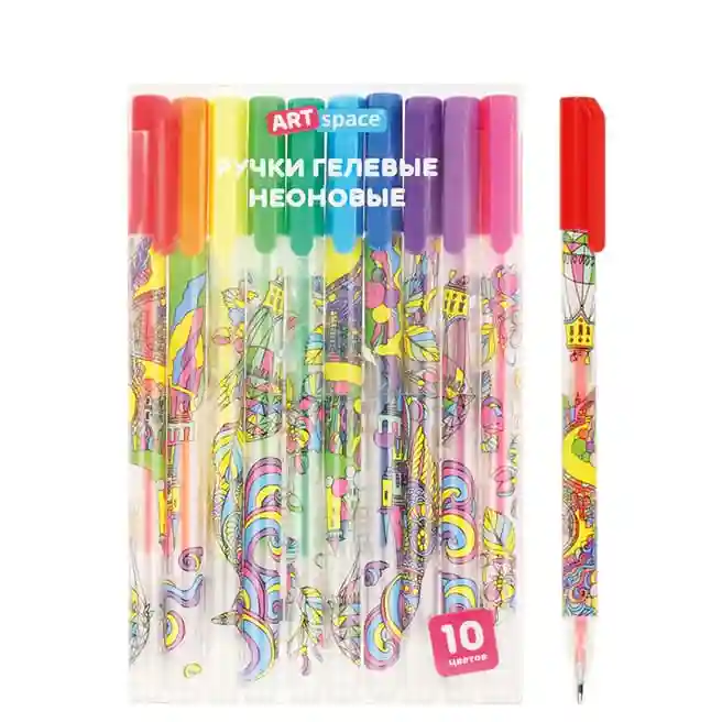 Set de pixuri cu gel ArtSpace „Wonderland”, 10 buc., 10 culori, 1,0 mm, neon