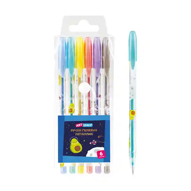 Set de pixuri gel ArtSpace "Aventuri spațiale" 6 culori, 1,0 mm, metalice