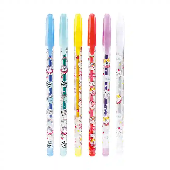 Set de pixuri gel ArtSpace "Pisică pofticioasă" 6 culori, 1,0 mm, cu sclipici