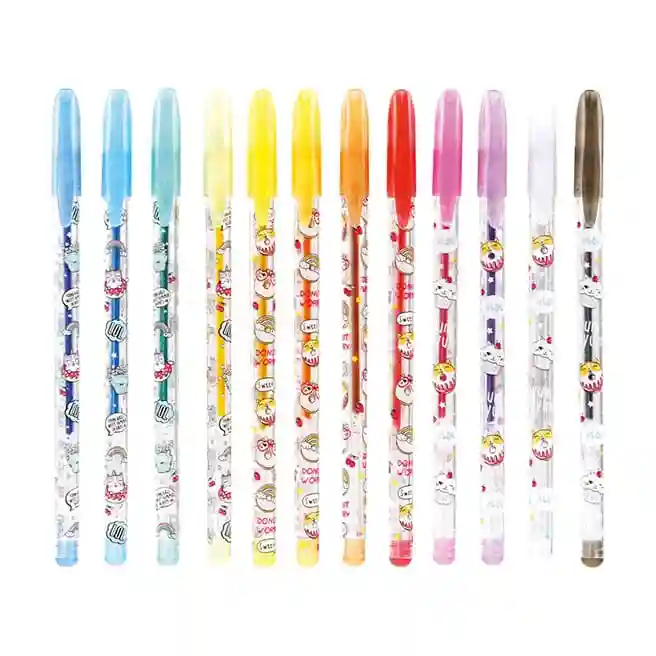 Set de pixuri gel ArtSpace "Pisică pofticioasă" 12 culori, 1,0 mm, cu sclipici