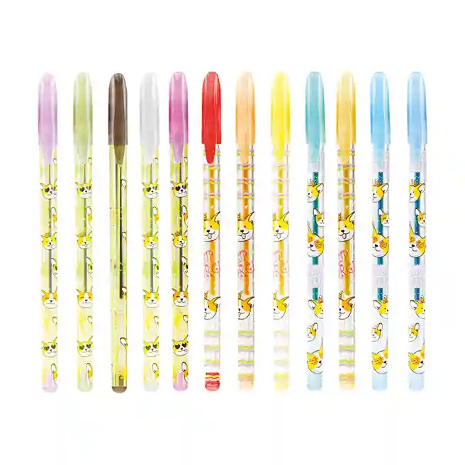 Set de pixuri gel ArtSpace "Animalele drăguțe" 12 culori, 1,0 mm, cu sclipici