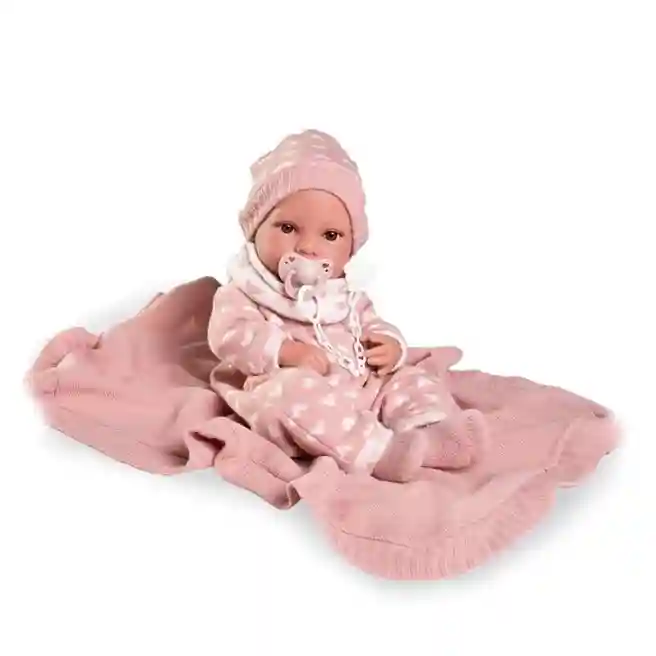 Păpușa Erika în salopetă cu inimioare, 42 cm, cod 1180D
