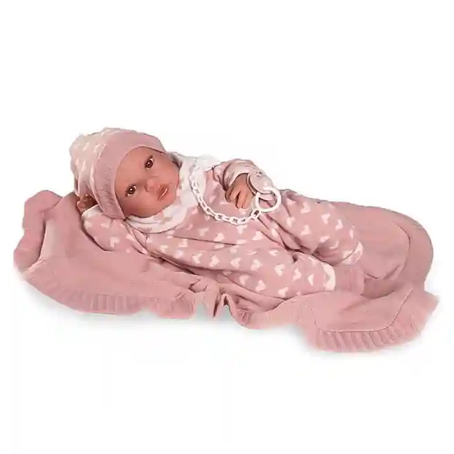 Păpușa Erika în salopetă cu inimioare, 42 cm, cod 1180D