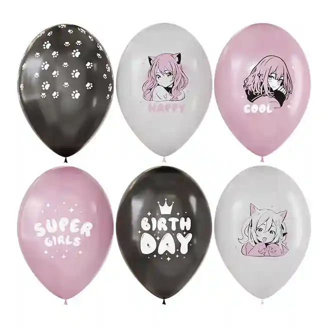 Set baloane latex, 30 cm, MESHU "Anime Party", pastel, mix, 12 buc.