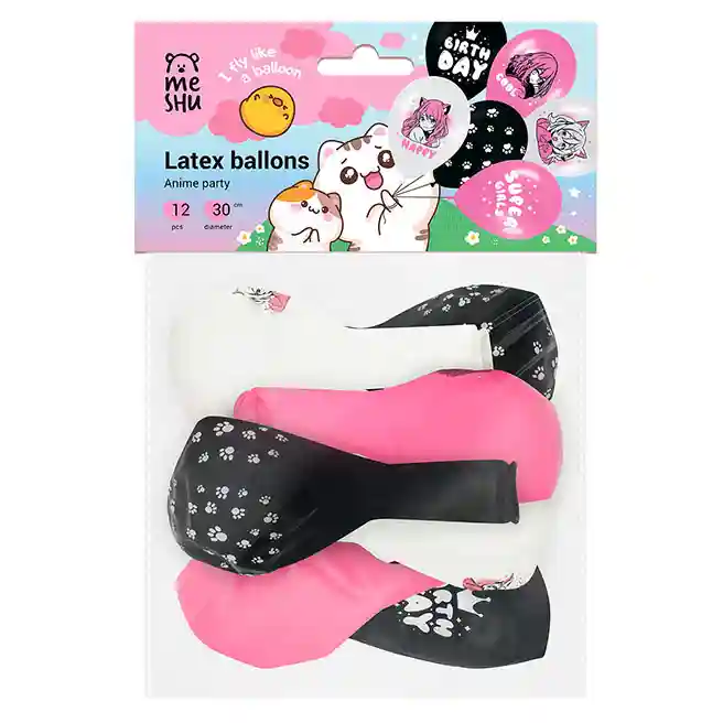 Set baloane latex, 30 cm, MESHU "Anime Party", pastel, mix, 12 buc.