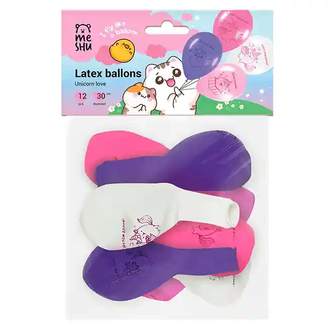 Set baloane latex, 30 cm, MESHU "Unicorn Love", pastel, mix, 12 buc.