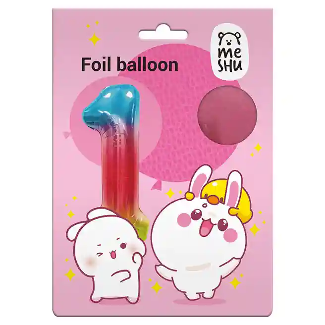 Balon folie, 40", MESHU, cifra 1, gradient curcubeu