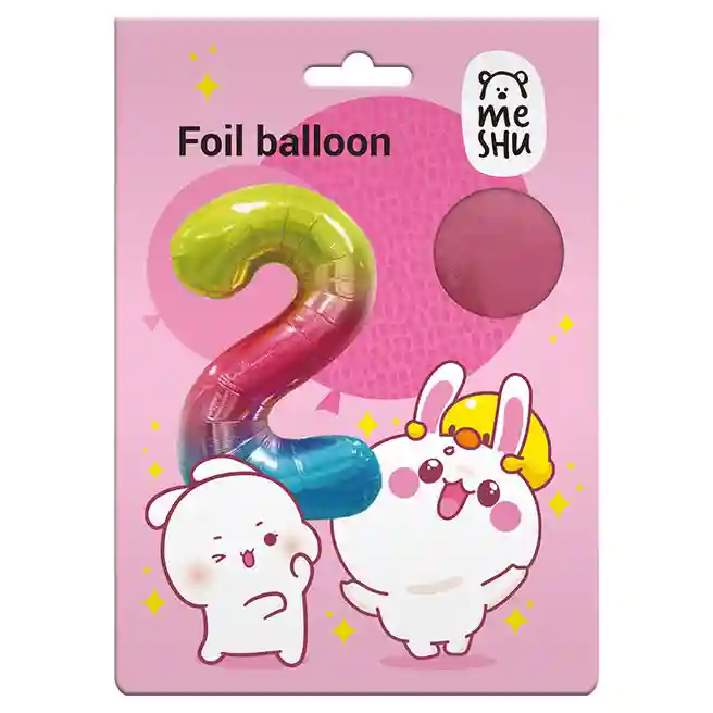 Balon folie, 40", MESHU, cifra 2, gradient curcubeu