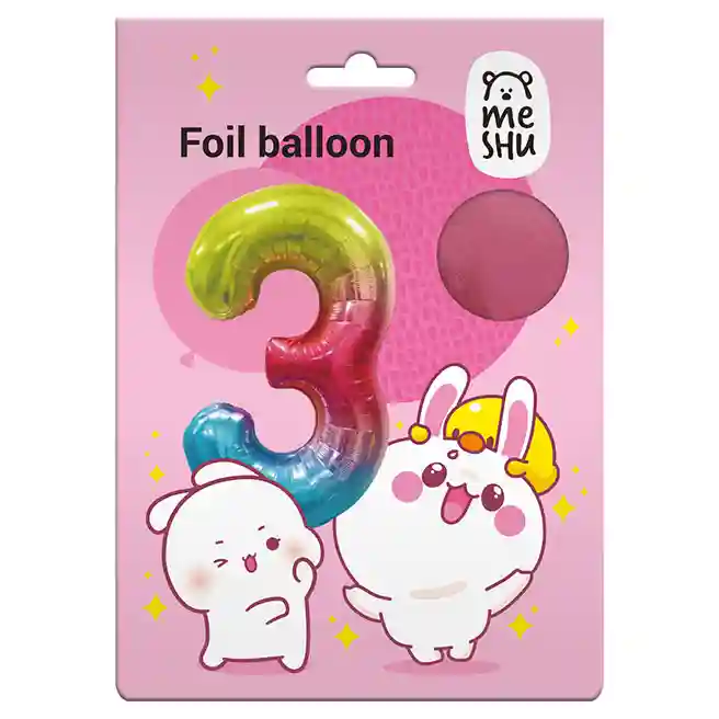 Balon folie, 40", MESHU, cifra 3, gradient curcubeu
