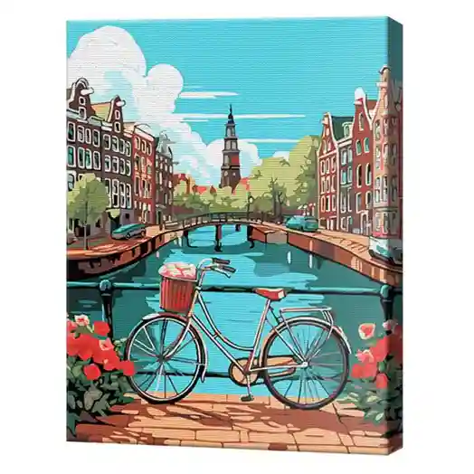 Bicicleta pe pod, 30x40cm, pictură pe numere