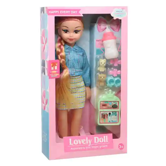 Păpușă cu jachetă, câini și accesorii, 45 cm, cod 902517