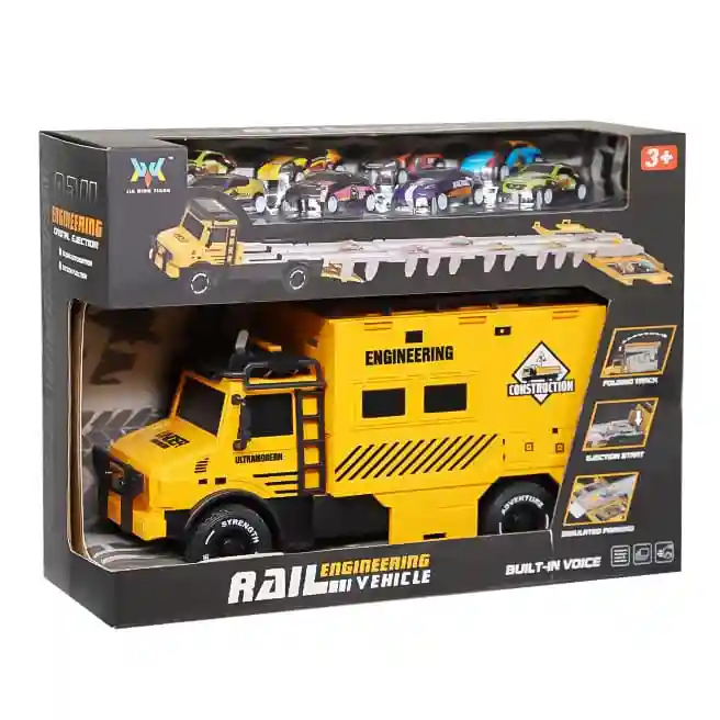 Set transportor auto galben cu 8 mini mașini, cod 902131