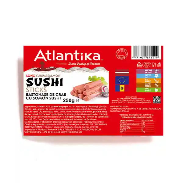 Палочки сурими для суши со вкусом лосося "Atlantika" 18см