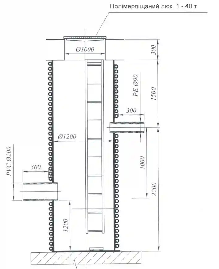 Corp rezervor subteran D.1200 pentru canalizare H=4 m cu capac si scara