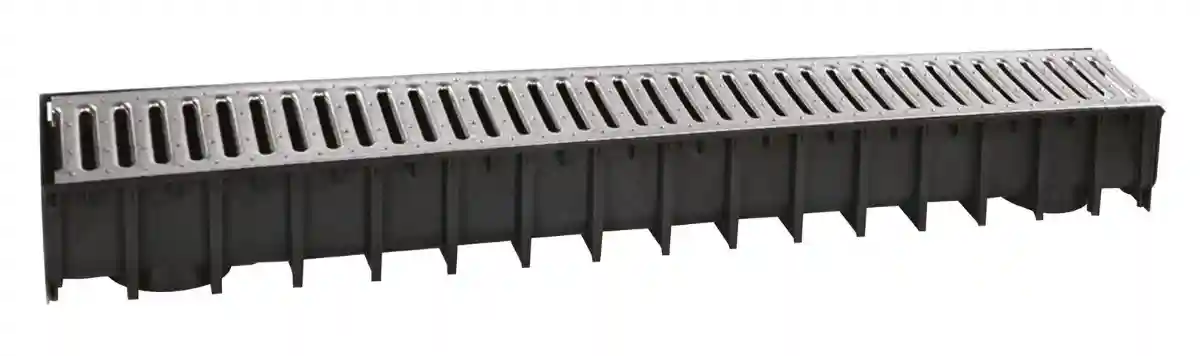 Rigola canalizare PP cu grila din otel zincat A15  100x50x1000 mm (cu iesire verticala D.110x75)  SAB