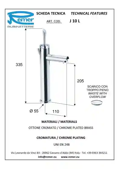 Baterie lavoar verticala JAZZ 10 L  REMER