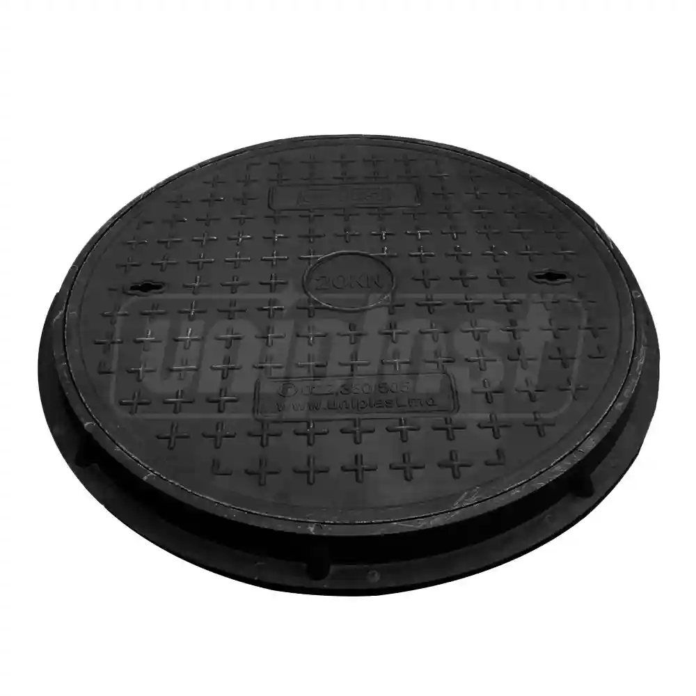 Capac canalizare cu rama D.700x30 / 2 t (negru) (pentru zone pietonale/gradina) (760x45 mm, 25 kg)