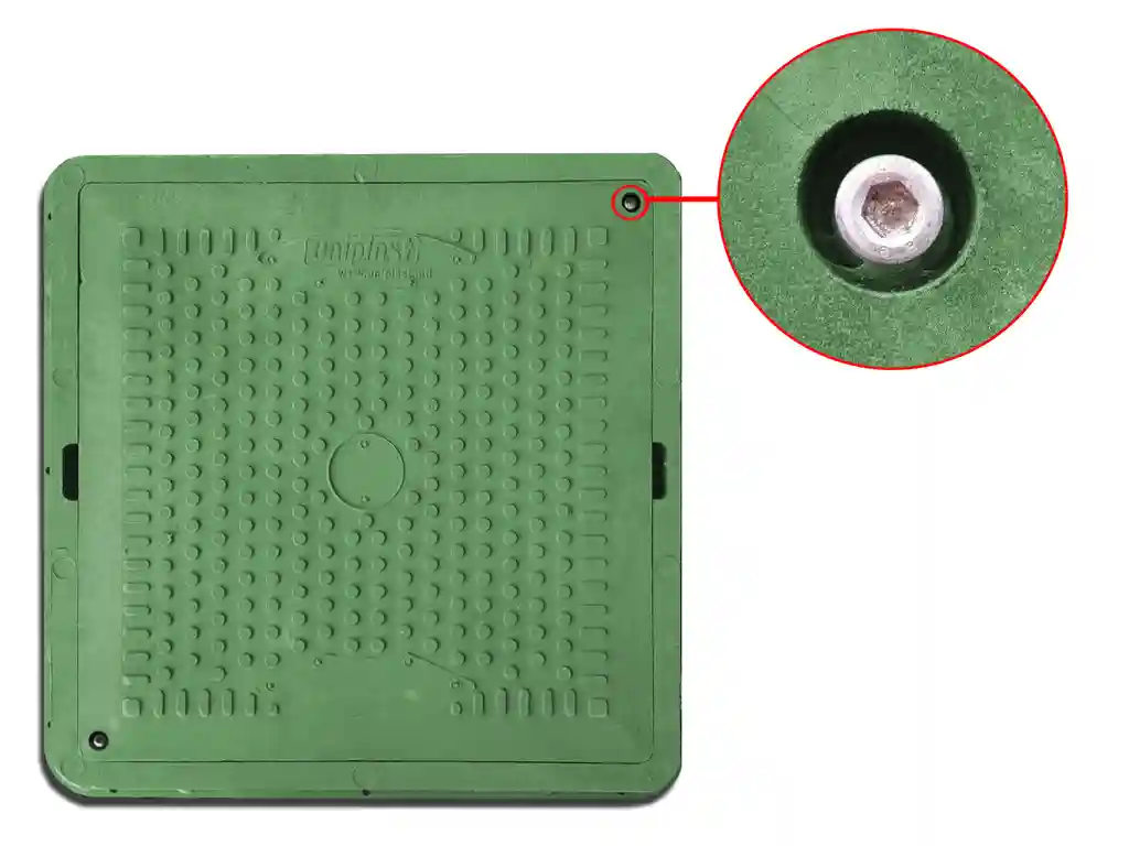 Capac patrat cu rama (nisip+polimer) 710x600x70 mm (verde) cu lacat (pentru gradina)