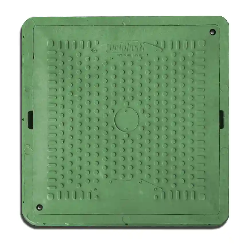 Capac patrat cu rama (nisip+polimer) 710x600x70 mm (verde) cu lacat (pentru gradina)