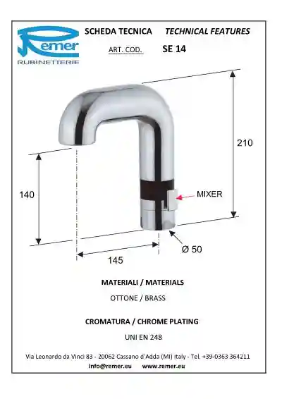 Кран сенсорный для умывальника D. 1/2" SE14  REMER