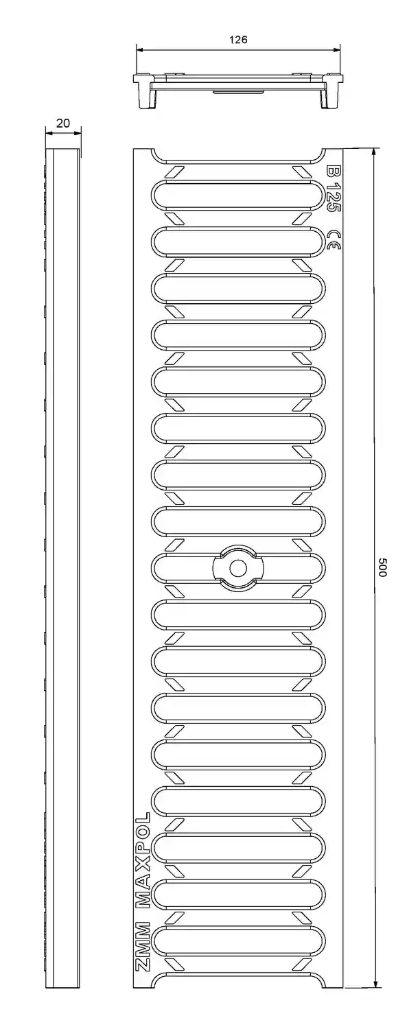 Gratar fonta canalizare fara rigola 500x126 mm B125  ZMM MAXPOL