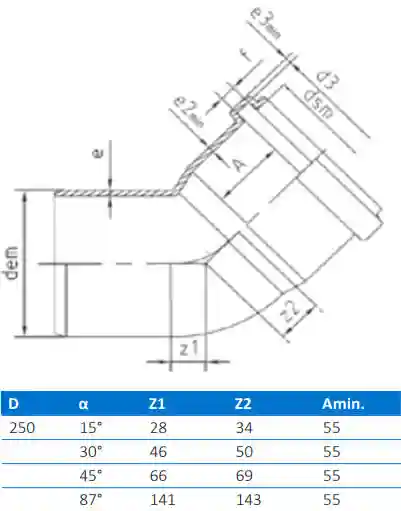 Cot PVC D.250 / 30°  BTN