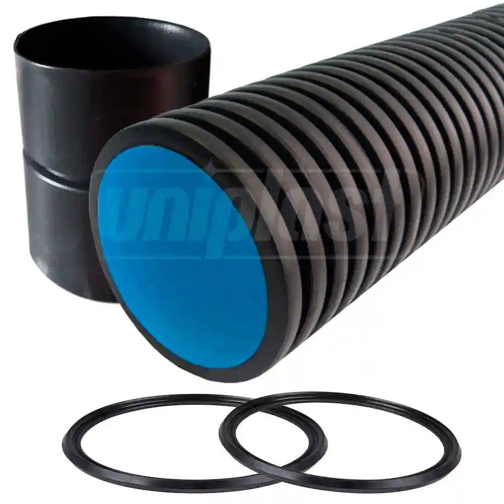 Труба гофрированная канализационная HDPE SN4 OD. 110 (97) с муфтой и манжетой L=6 м