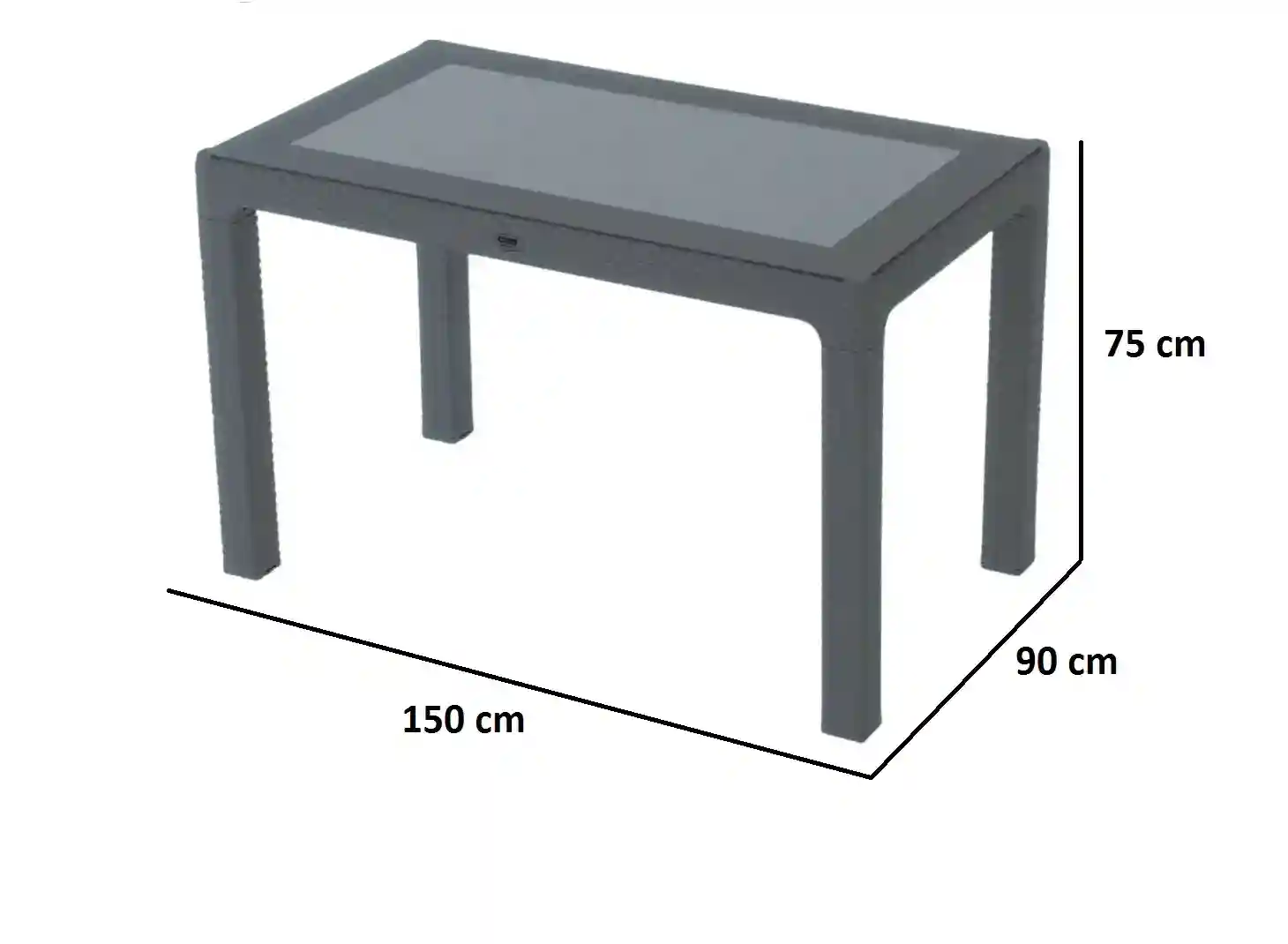 Masă din plastic cu sticlă 90x150 Antracit