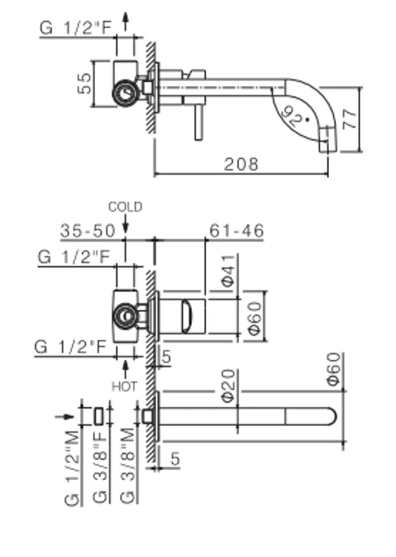 Bateria VEMA TIBER STEEL pentru lavoar