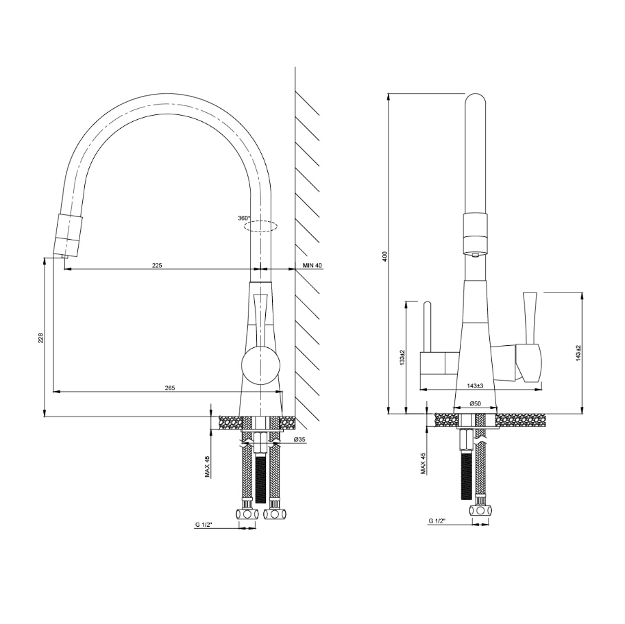 Robinet Lemark Comfort LM3075BL pentru bucătărie cu țeavă flexibilă și conexiune la filtru de apă potabilă