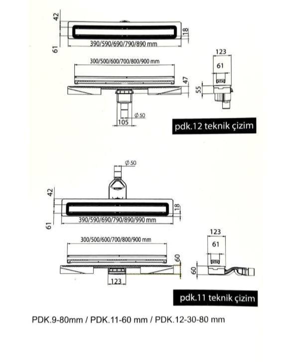 Rigolă de duș PDK 1050 NOVA NATURA 60 cm din inox (Evimetal)
