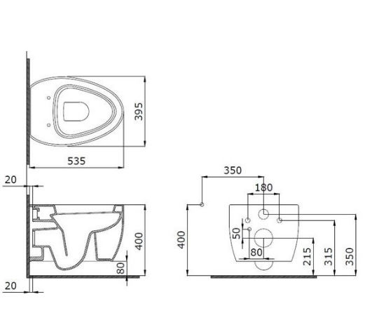 Vas veceu suspendat ETNA WC 54 cm Alb cu capac soft close