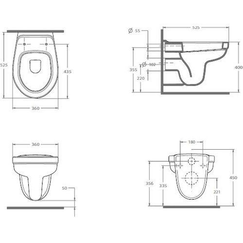 Vas veceu suspendat WC Taormina Pro 53 cm cu capac Soft close